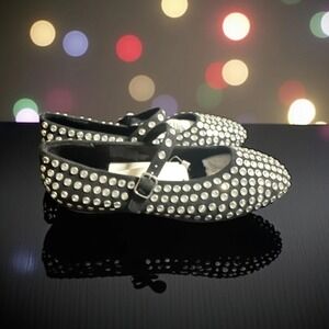 Sparkling Black Mary Jane Flats Rhinestone Embellished Dress Shoes  Size 9.5